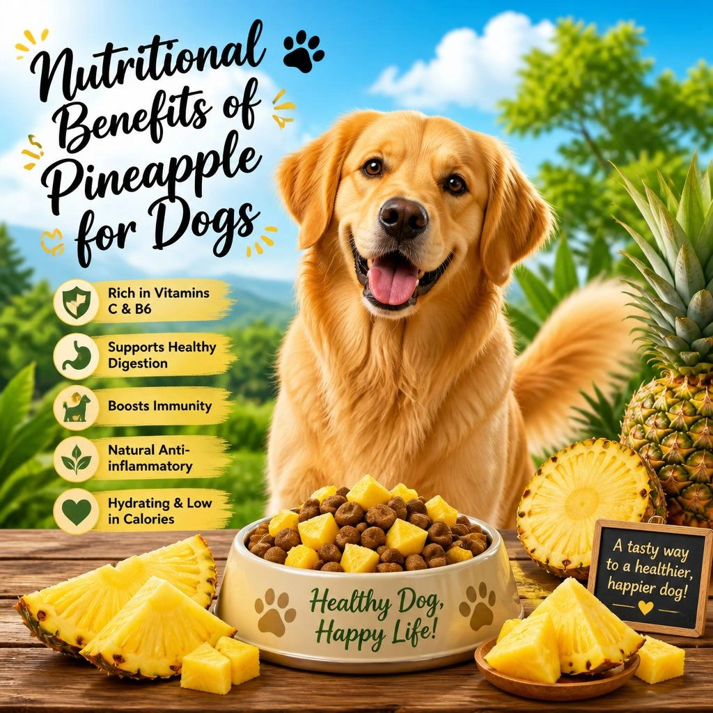 **Alt Text:**

**"Beagle sitting beside a bowl of fresh pineapple pieces in a sunny backyard, illustrating the nutritional benefits of pineapple for dogs as a healthy occasional treat."**
